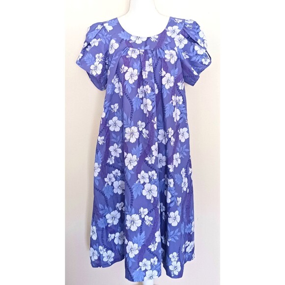 VTG Hawaiian Reserve Collection Purple Floral Hibiscus Muu Muu Knee Length Sz L - Picture 1 of 8